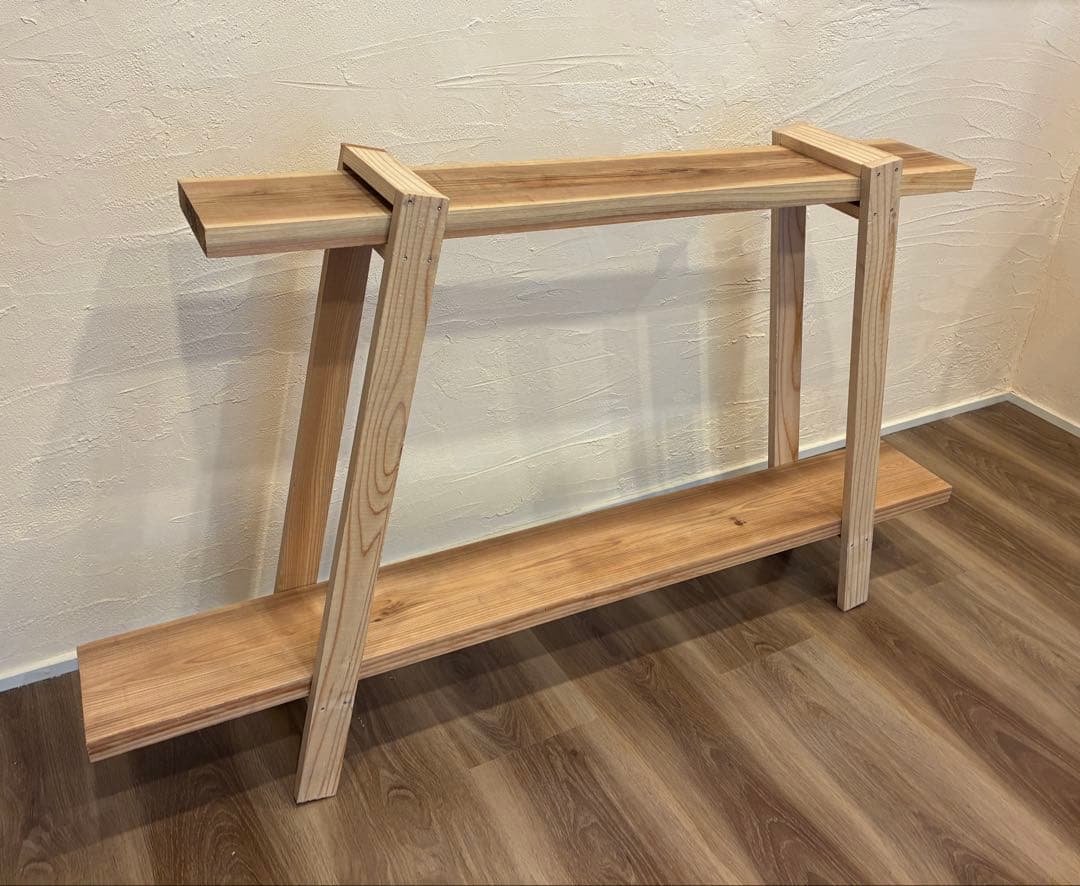 杉無垢 飾り棚 2段ラック 無塗装 幅120cm/90cm ハンドメイドシェルフ 杉無垢材の可動式シェルフ 棚 リビングや寝室、玄関にも SHELF 2連