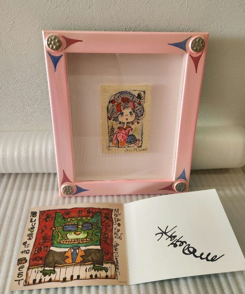 水森亜土　版画　和紙　あちきは～ん　オリジナルピンク額　最終価格 水森亜土作 版画「あちきちは～ん」 | 水森亜土のおもちゃ箱画廊 official